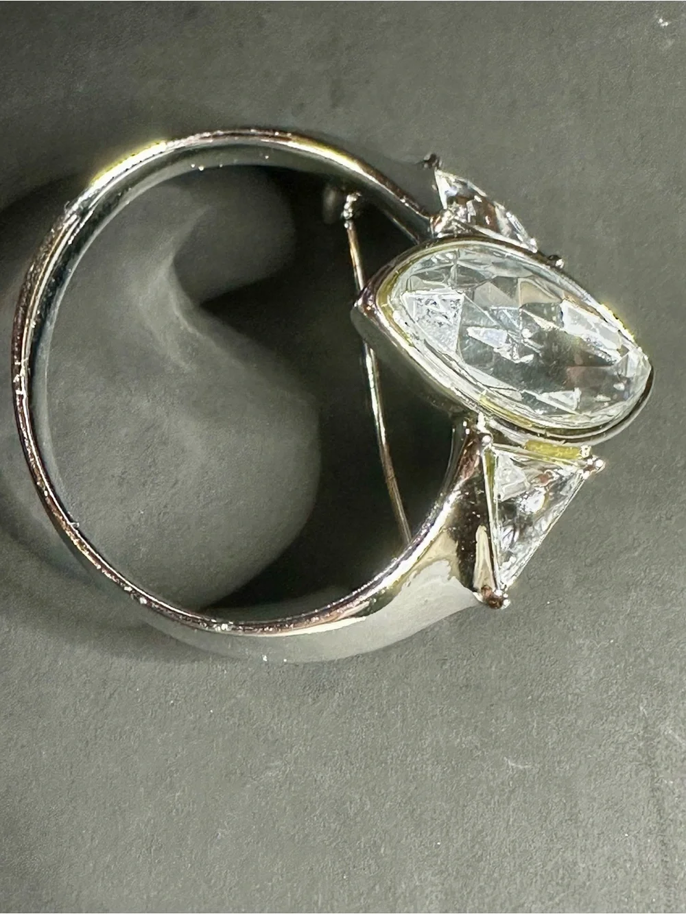 Ring Style Brooch Pin Clear Marquise Rhinestone Silver Tone Vintage Inspired